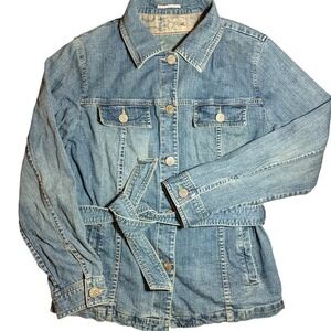 Denim Jacket Women's M Belted Button Front Jean‎ Coat moto Blue Willis's urban